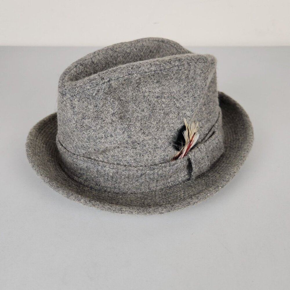 Dobbs Fifth Avenue Fedora Hat Mens 7 Gray Wool Blend Feather Band Vintage